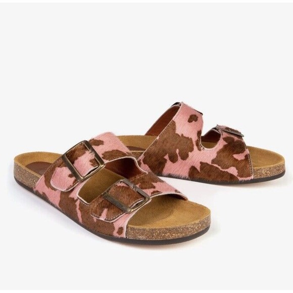Penelope Chilvers Shoes - Penelope Chilvers Pool Friesian Pony hair Slide Sandals Pink Brown Giraffe 8